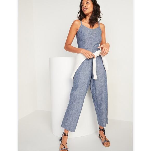 Sleeveless Linen Blend Small Jumpsuit with Pockets Old Navy - Picture 3 of 13